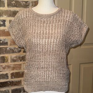 TanJay Heathered Beige Knit Open Weave Cap Sleeve Sweater Vest Sz XL